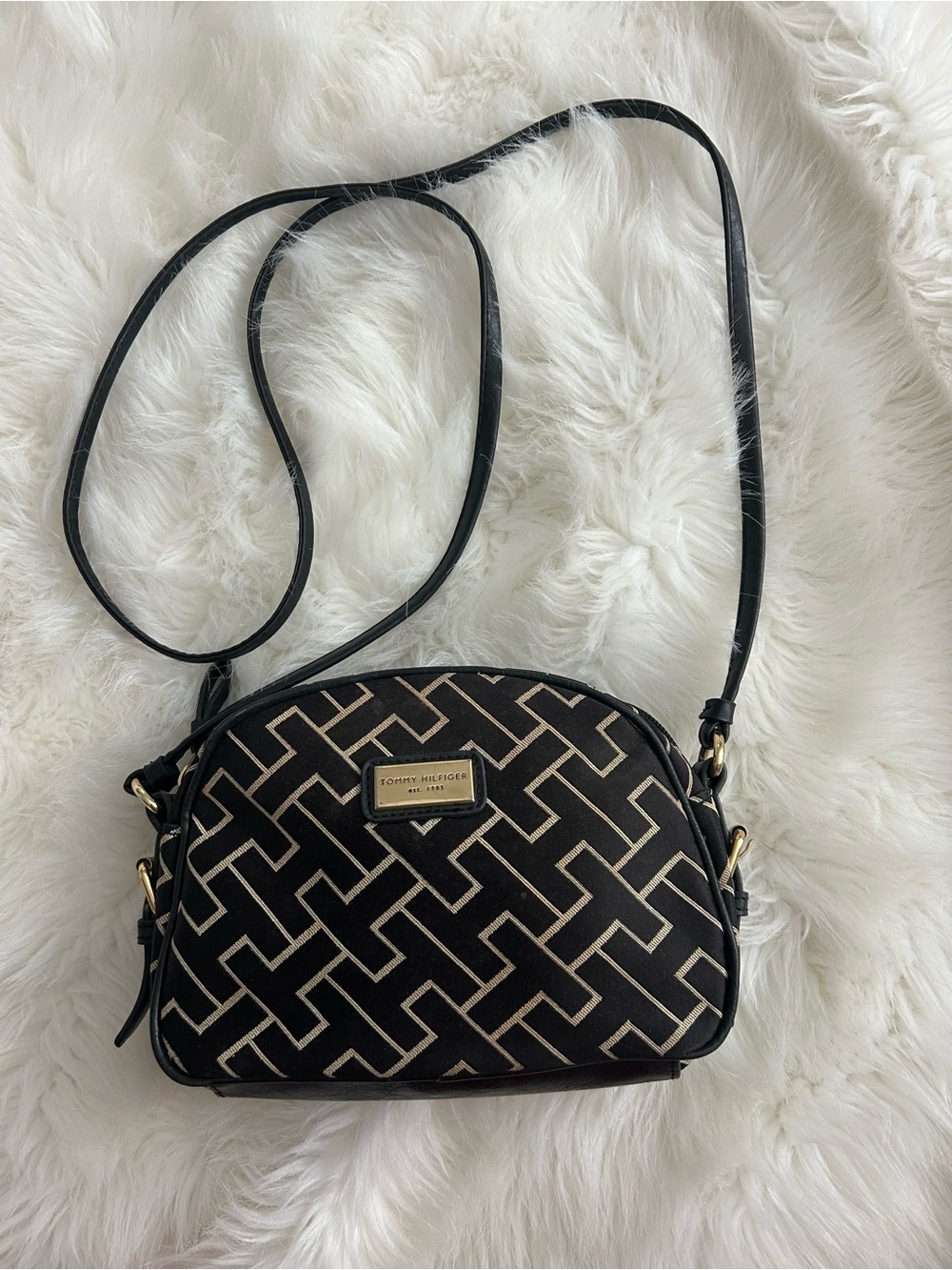 Tommy Hilfiger Black and Cream Logo Crossbody Bag